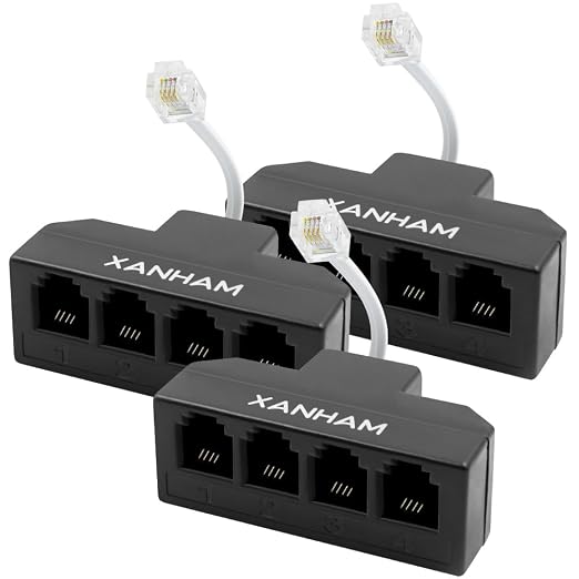 RJ11 Cable 4 Way Splitter 6P4C Connector Phone Line Cord Adapter by XANHAM