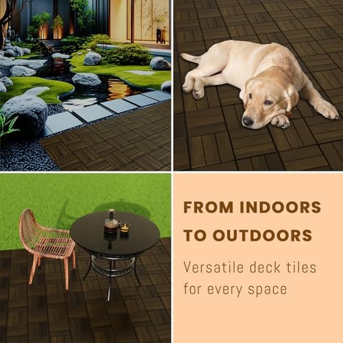 Solid Acacia Wood Interlocking Deck Tiles Snap Together Floor - Image 3