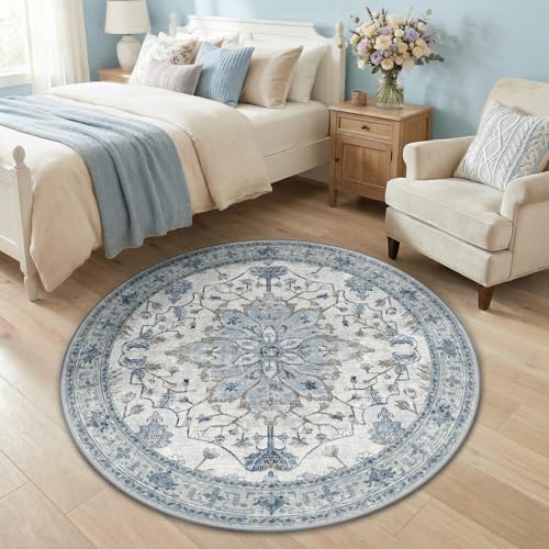 RELEANY Washable Area Rug, Round 4ft by RELEANY