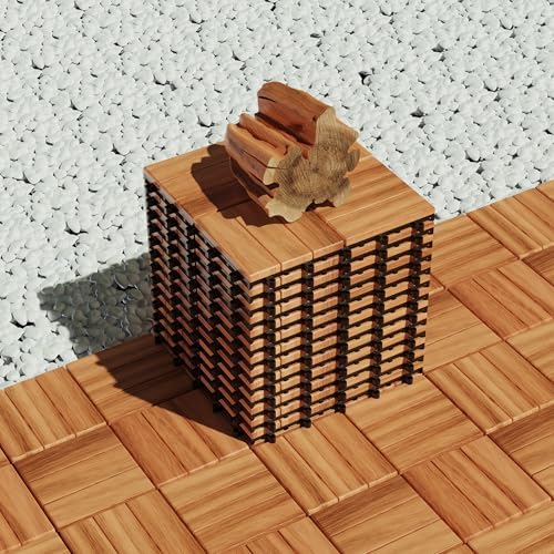 Solid Acacia Wood Interlocking Deck Tiles Snap Together Floor - Image 3
