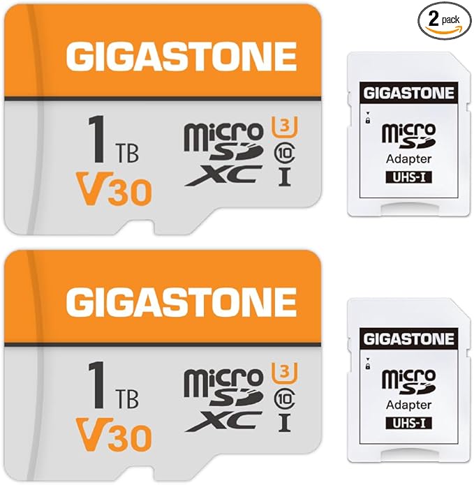 GIGASTONE 1TB Micro SD Card 2-Pack, A1 V30 4K Video Recording, Surveillance by Gigastone