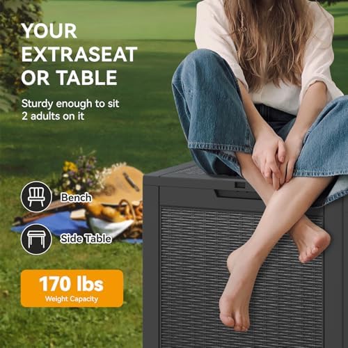 KAMABOKO Outdoor Storage Box, 29 Gallon Deck Box Outdoor Waterproof Small - Image 5
