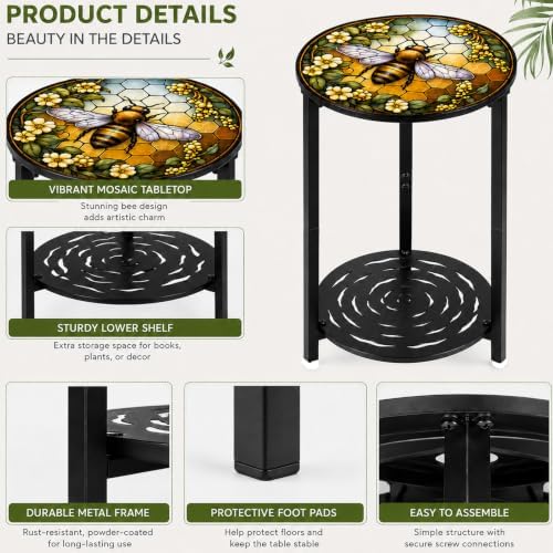 2-Tier Metal Round Side Table Accent Coffee Tables Small Space Corner Plant - Image 5