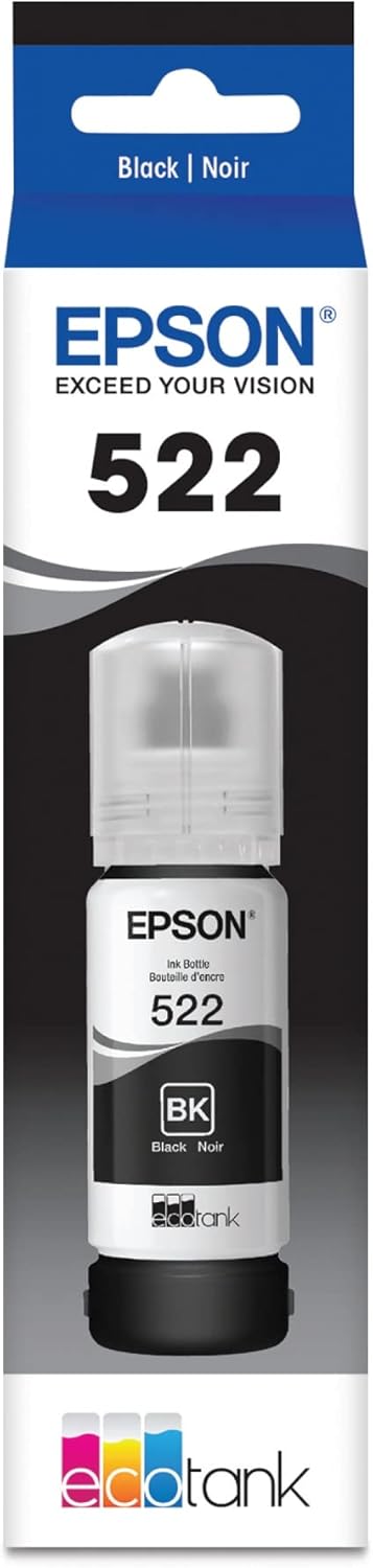 Epson EcoTank ET-2800 Wireless Color All-in-One Cartridge-Free Supertank Printer & 522 EcoTank Ink Ultra-high Capacity Bottle Black (T522120-S)
