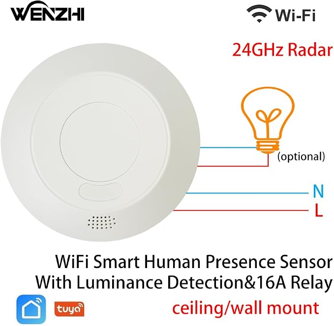 Presence Sensor, WenzhiIoT Smart Motion Sensor WiFi 24 GHz Radar MmWave - Image 2