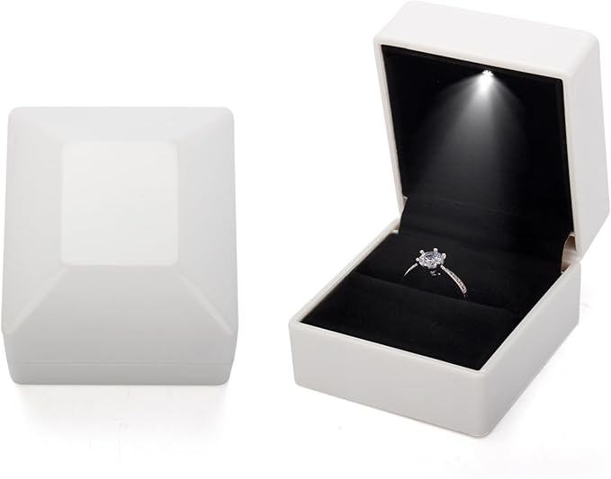 Ring Box Square Shaped LED Light Engagement Ring Boxes Jewelry Gift Box by JYCMMFCPursueRomanceLife