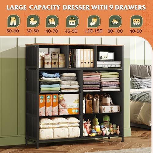 WLIVE Tall Dresser for Bedroom, 9 Drawer Chest of Drawers - Image 4