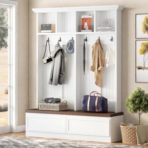 4-in-1 Hall Tree with Storage Bench Shoe Organizer/ Shelves by HRVEOCEI