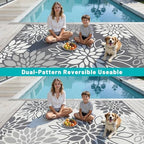 HEBE Waterproof Outdoor Rug 9'x12', Floral Reversible Plastic Patio Rug - Image 4