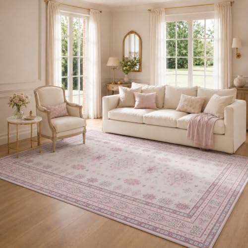 6x9 Living Room Rug, Washable Non Slip Distressed Boho Vintage Carpet - Image 2