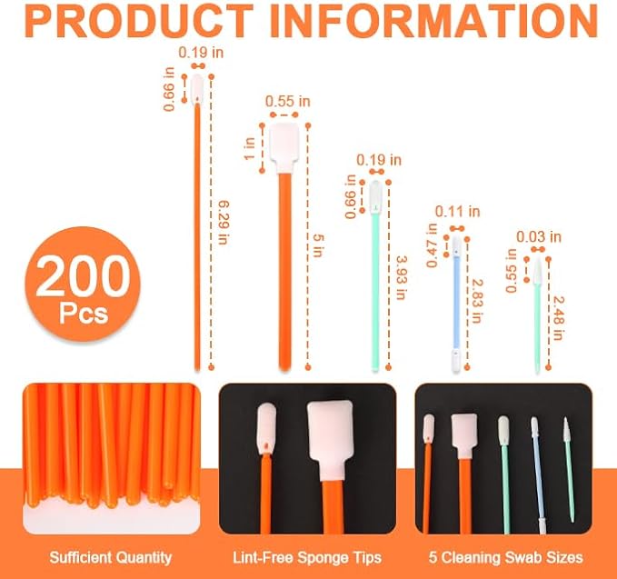 250 Pcs Foam Cleaning Swab Kit 5 Types Lint-Free Foam Swab Sticks - Image 2
