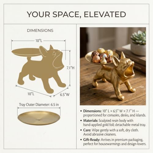 Gold French Bulldog Decorative Tray, Candy Dish and Jewelry Tray - Image 2