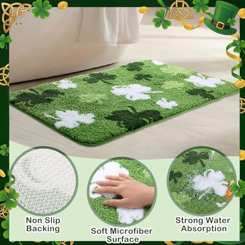 Capoda St. Patrick's Day Bathroom Rug 20 x 30 Inch Green White Shamrock Door - Image 3