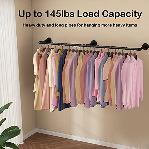 Wall Mounted Clothes Rack, 60in Industrial Pipe Clothing Rack - Image 7