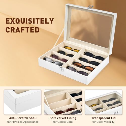 CO-Z 8-Slot Sunglasses Organizer, Leather Lockable Display Case - Image 5