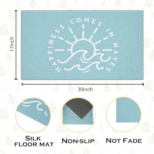 Jvpke Blue Beach Door Mat, Happiness Comes in Waves Blue Beachy Door Mat Indoor - Image 3