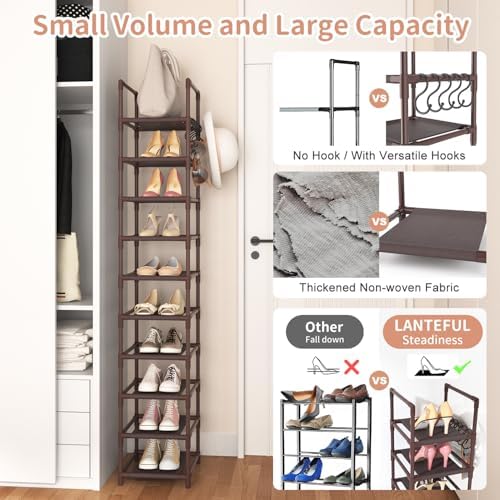 LANTEFUL Tall Shoe Rack 10-Tier Narrow Shoe Shelf Storage - Image 6