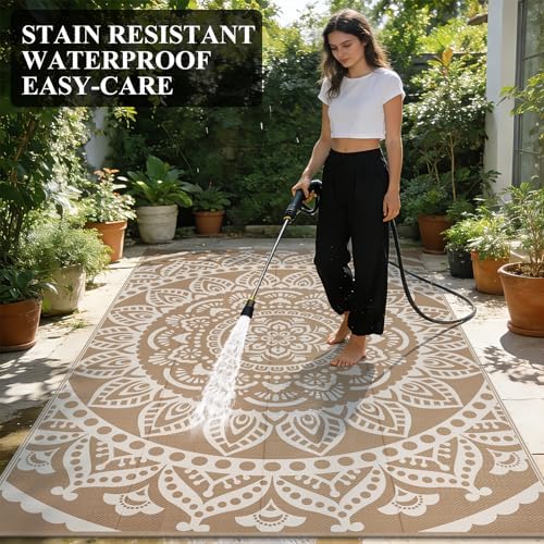 Bsmathom Waterproof Outdoor Rug 9x12ft Large Reversible Boho Plastic Straw - Image 6