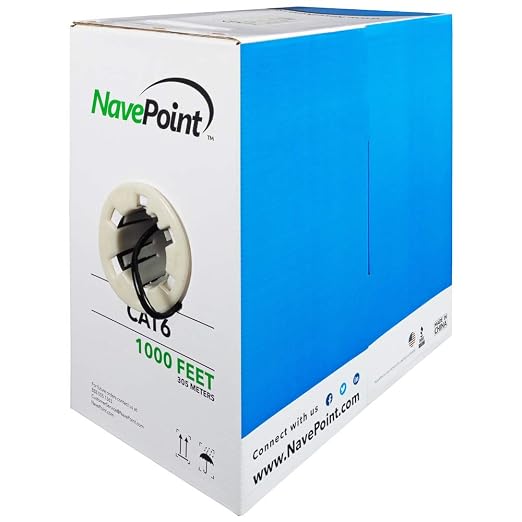 NavePoint Cat6, Solid Bulk Ethernet Cable, 23AWG 4 Pair, Unshielded Twisted Pair by NavePoint