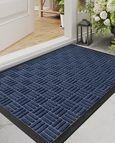 DEXI Front Door Mat Outside Entrance 24x36 Rubber Entry Doormat Maze Blue - Image 2