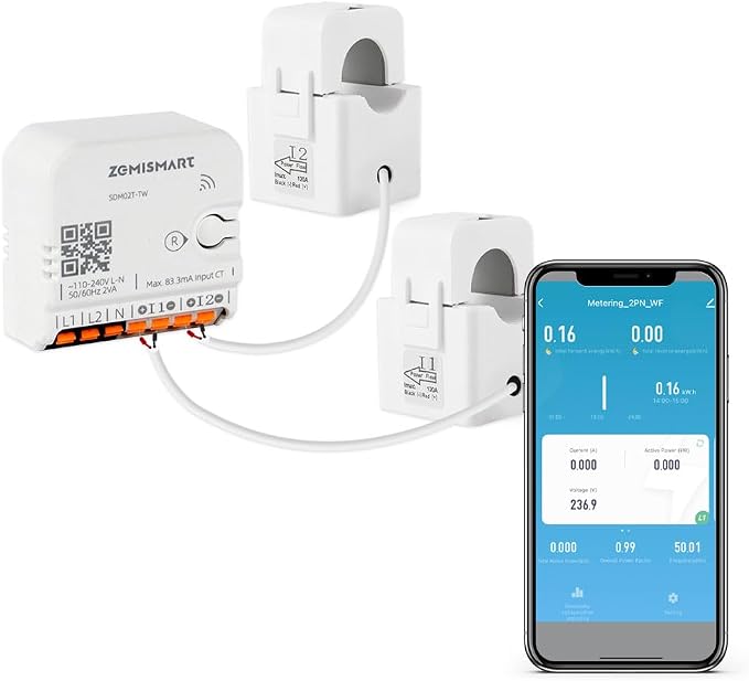 Smart Home Energy Monitor with 2 x 120A CTs, Live Electricity Usage Tracking by Blindsmart