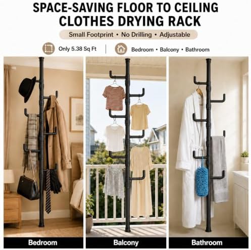 Floor to Ceiling Clothes Drying Rack, Adjustable Tension Pole Laundry Rack - Image 3