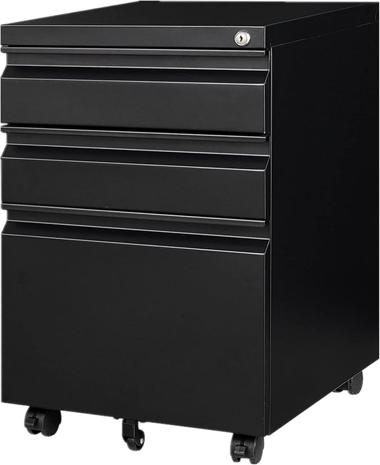3 Drawers File Cabinet with Lock Metal Vertical File Cabient with Wheels Mobile File Cabinet for Office Home,Fully Assembled