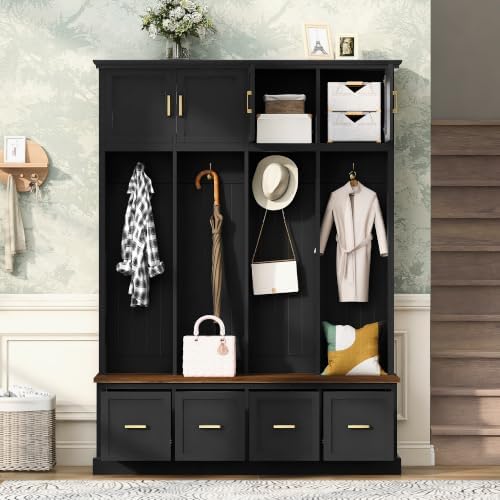 Quarte Hall Tree with Bench, Enclosed Storage, 4 Hooks by Quarte