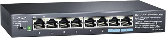 BrosTrend 2.5Gb Switch, Unmanaged 8 Port Ethernet Switch 2.5 Gigabit Supports by BrosTrend