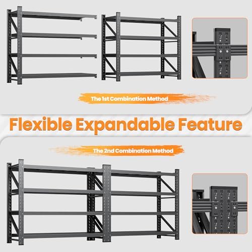 Set of 2 Metal Storage Shelves, 48” Wide Heavy Duty Garage Shelving Units - Image 3