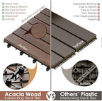 PrimeZone 9 PCS Solid Acacia Wood Interlocking Patio Deck Tiles Outdoor - Image 6