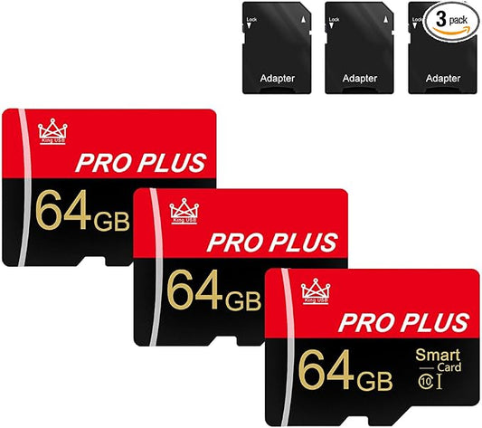 3 Pack Memory Card 64GB with Adapter, High Speed TF Card, UHS-I C10 A1 Memory by Bliksem