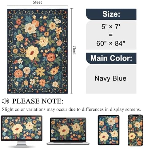 DUKINO 5x7 Area Rug Floral Washable Rug - Image 2