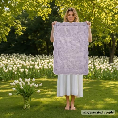 BSICPRO ‌Purple Bathroom Rugs, 24x36 Floral Bath Mats, French Rustic Style - Image 2
