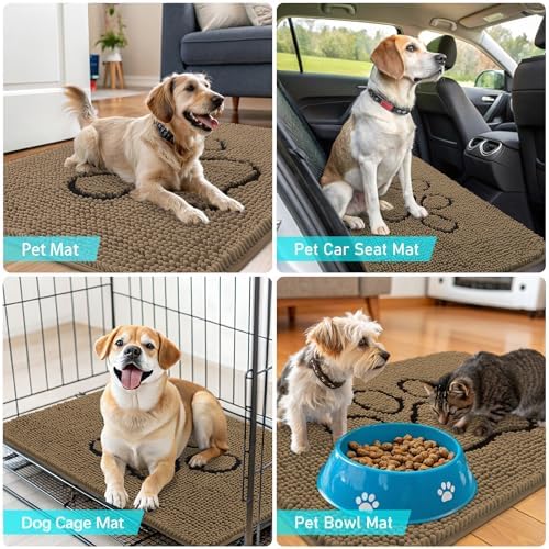 OLANLY Dog Door Mat for Muddy Paws 40x32, Paw Print Design Chenille Mud Mat - Image 7