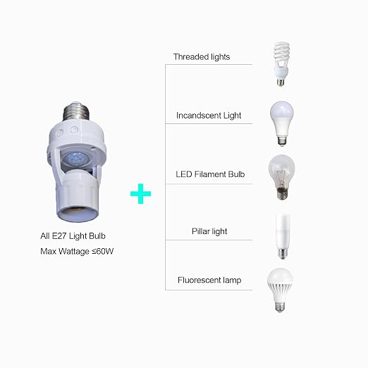 PIR Motion Sensor Light Socket, E26/E27 Smart Lamp Bulb Holder Adapter Auto - Image 5