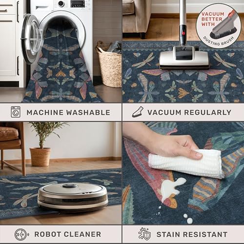 Dark Blue Vintage Playroom Round Rug 6ft, Washable Soft Area Rug - Image 5