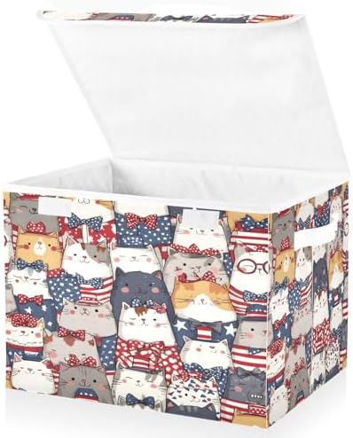 Bolaz Storage Bins with Lids and Handles, National Flag Cat Pattern Storage Box by Unknown