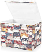 Bolaz Storage Bins with Lids and Handles, National Flag Cat Pattern Storage Box by Unknown