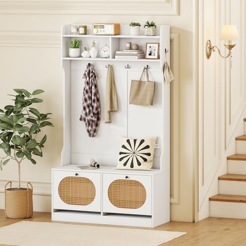GIANTEX 4-In-1 Hall Tree with Bench and Shoe Storage, Entryway Bench with Coat - Image 6