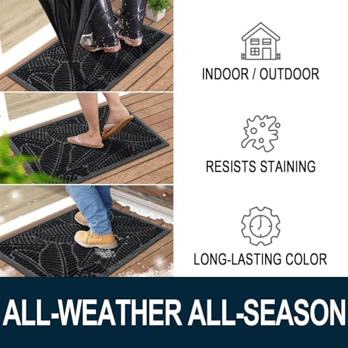 Colorxy Waterproof Front Doormat, Sturdy Natural Rubber Door Mat - Image 4
