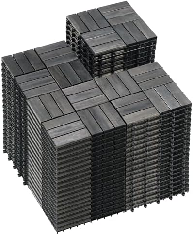 PrimeZone 81 PCS Solid Acacia Wood Interlocking Patio Deck Tiles Outdoor by PrimeZone