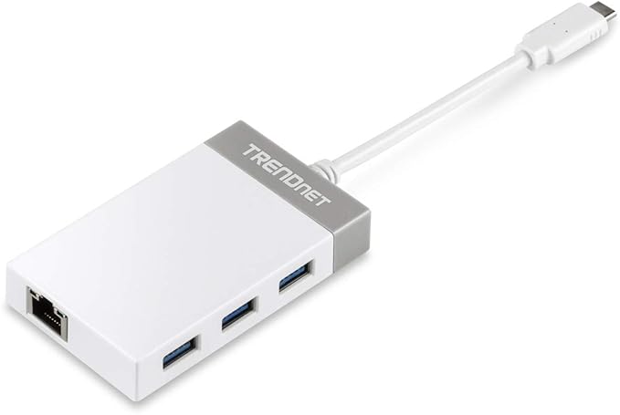 TRENDnet USB C to Ethernet Gigabit Adapter, Compact USB Type C Hub, 3 x USB 3.0 by TRENDnet