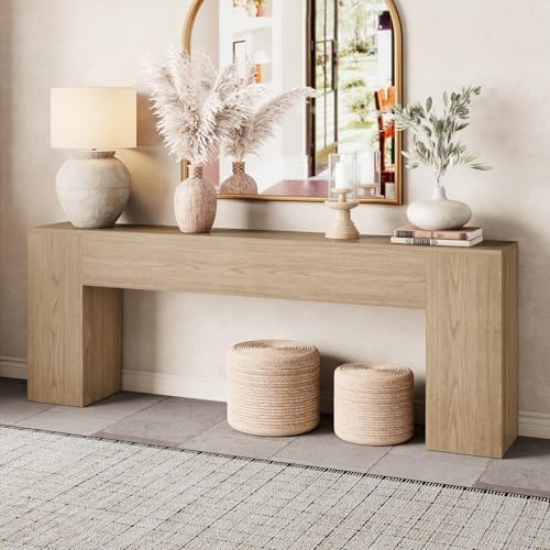Epecoya 86-Inch Console Table for Living Room, Light Oak Brown by YourCozyUpgradeAwaits