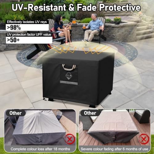 QH.HOME Fire Pit Cover Square 44", 600D Heavy Duty Fabric 100% Waterproof - Image 6
