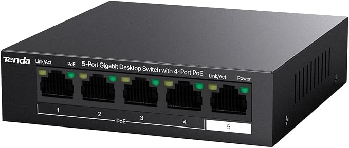 Tenda 5-Port 10/100/1000 PoE Switch, 5 Port Gigabit PoE, 30W per Port and a PoE by Tenda