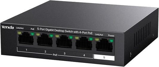 Tenda 5-Port 10/100/1000 PoE Switch, 5 Port Gigabit PoE, 30W per Port and a PoE by Tenda
