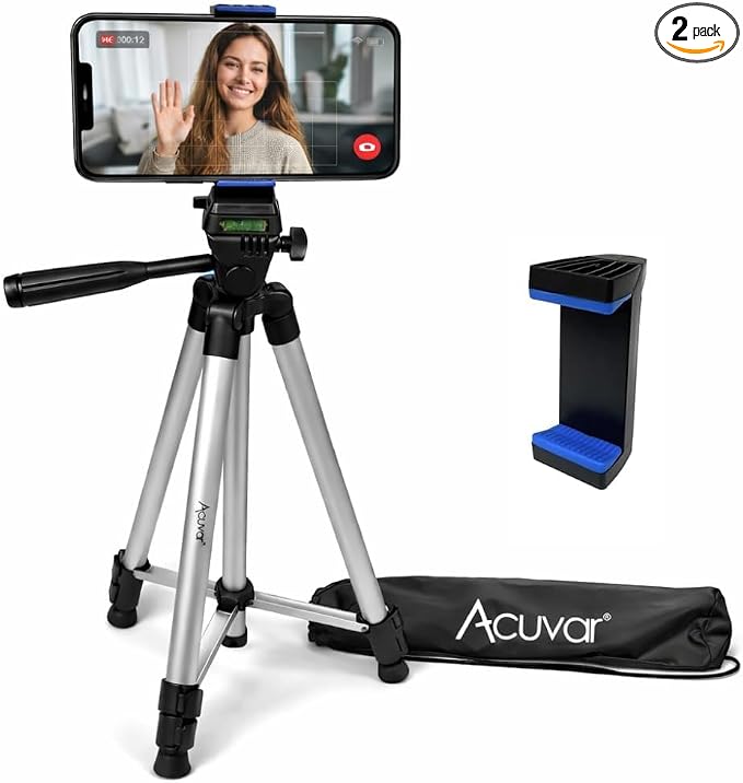 Acuvar 50” Phone Tripod with Holder – Lightweight Aluminum Tripod Stand by Acuvar