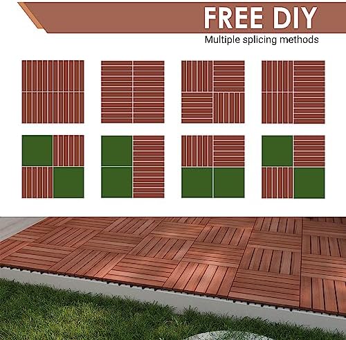 PrimeZone 108 PCS Solid Acacia Wood Interlocking Patio Deck Tiles Outdoor - Image 7