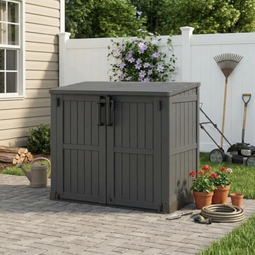 Plastic Outdoor Storage Shed, 37 Cu Ft Weatherproof Outdoor Storage Box by WTFGO